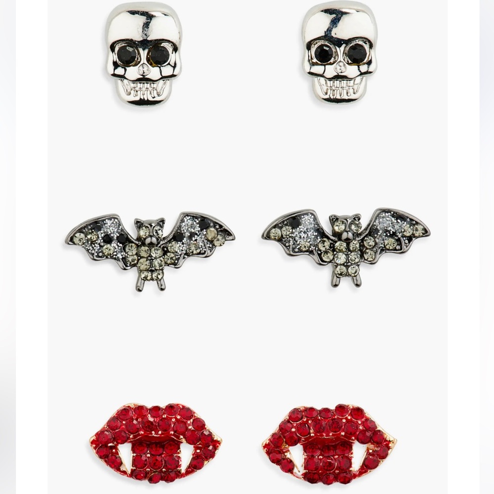 Brand New Baublebar Set of Three Blood Sucker Halloween Stud Earrings